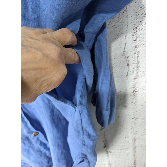 LUUKAA Blue Linen Blouse Shirt Women's Size 8 Button Up Long sleeve Blouse Tunic - Picture 6 of 11